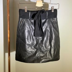 Black Rivet Leather Tie Waist Skirt